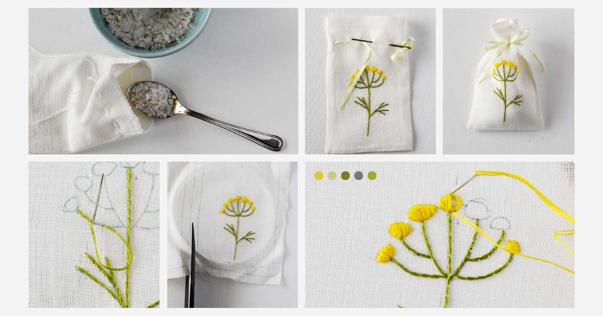 Scented sachets with a floral embroidery DIY tutorial