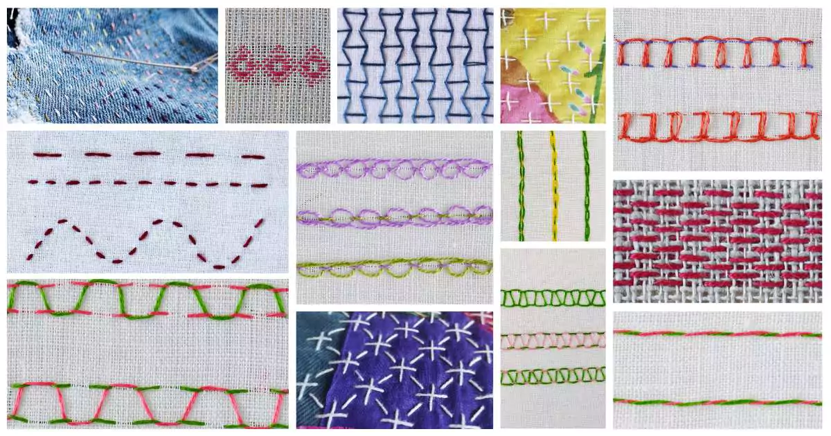 Running stitch and its variations - compilation of the hand embroidery stitches from the running stitch family