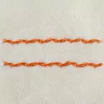 Vista frontal de puntada de cadeneta retorcida alterna