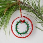DIY Christmas ornaments with wreath embroidery