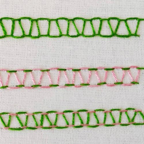 Stepped Running Stitch embroidery in two colors