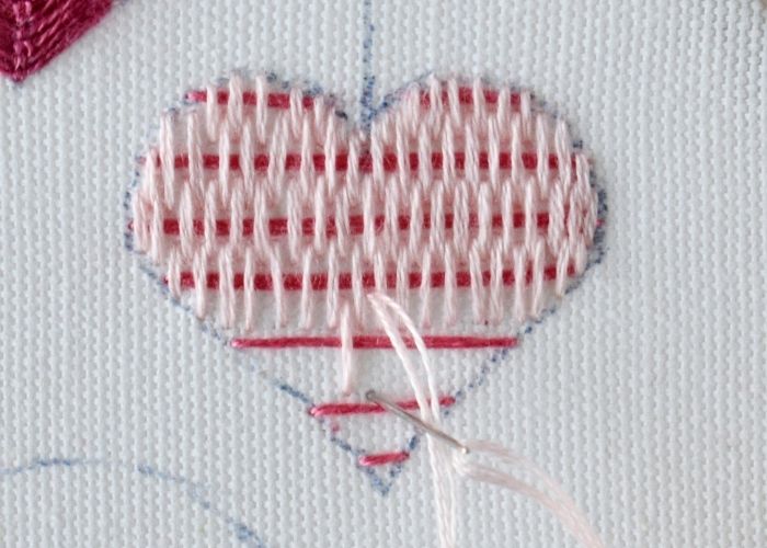 Burden stitch heart embroidery couching