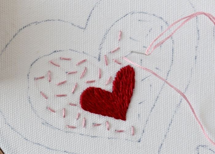 Seed stitch filling for heart embroidery