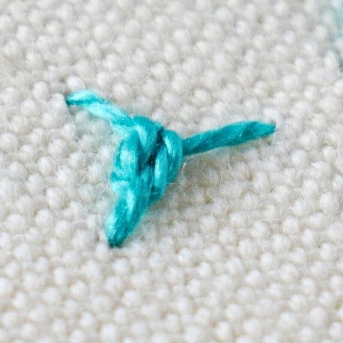 Danish Knot stitch - single knot made with pearl cotton - image