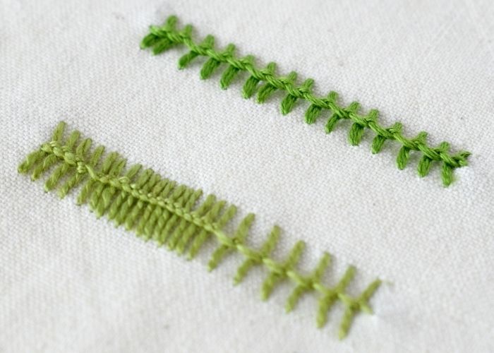 Knotted Loop Stitch embroidery sampler made with green threads image